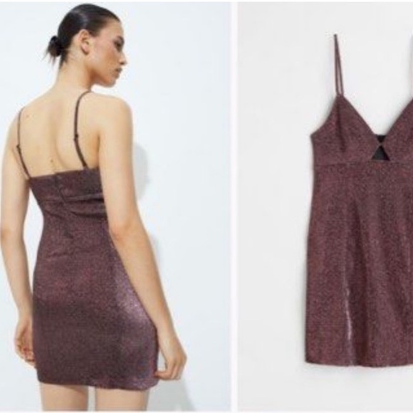 H&M Metallic Sparkling Cut out Mini Party Dress Large - Picture 6 of 12
